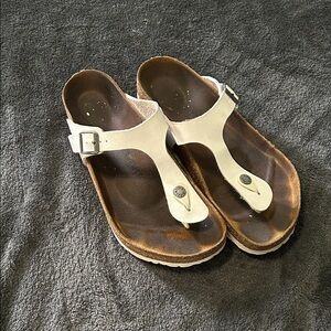 White Leather Birkenstocks Sandals with Buckle